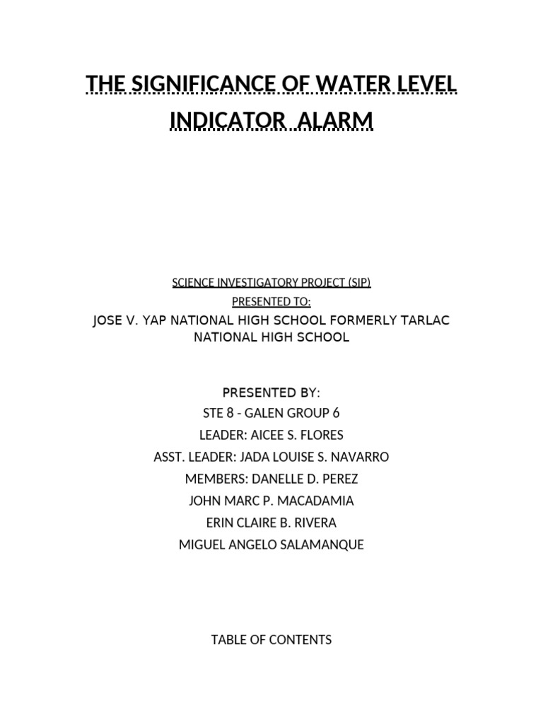 THE SIGNIFICANCE OF WATER LEVEL INDICATOR ALARM PDF Flood Light