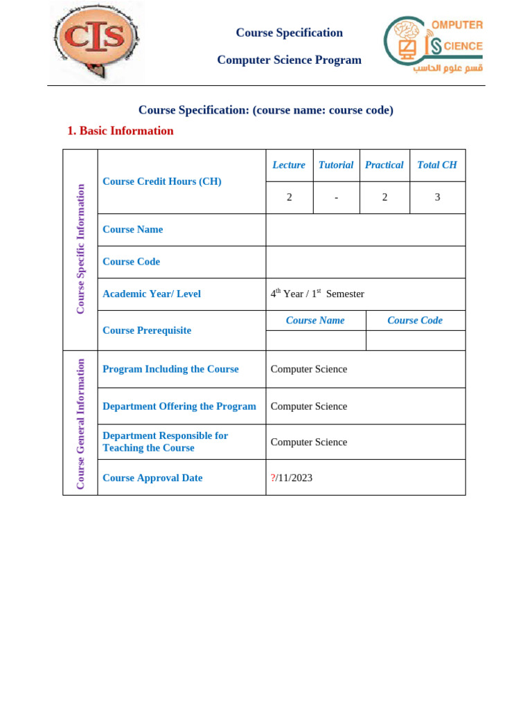 Course spec templet 1 pdf educational technology lecture