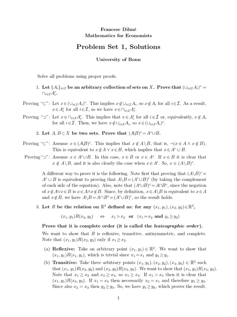 Mathematics for Economists: Problem Solutions | PDF | Inequality ...