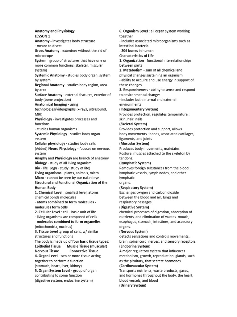 Anatomy and Physiology Overview | PDF | Skin | Anatomical Terms Of Location