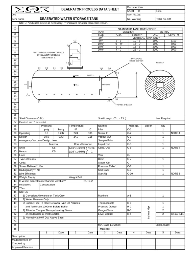 Deaerator process data sheet page 1 of 2 pdf gases mechanical