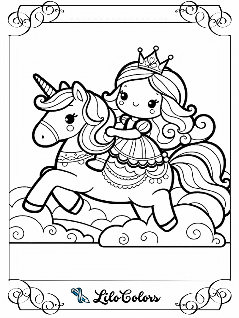 Dibujo Princesa Unicornio para Colorear | PDF