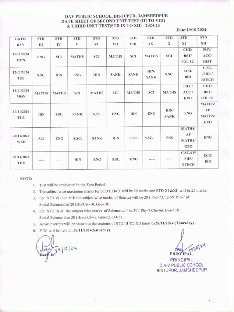 Date Sheet 2nd UT and 3rd UT PDF