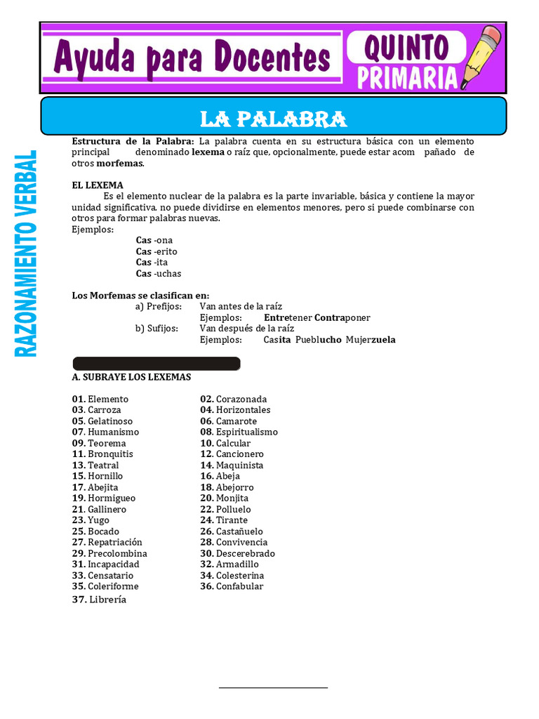 Separatas de La Palabra para Quinto de Primaria | PDF | Palabra ...