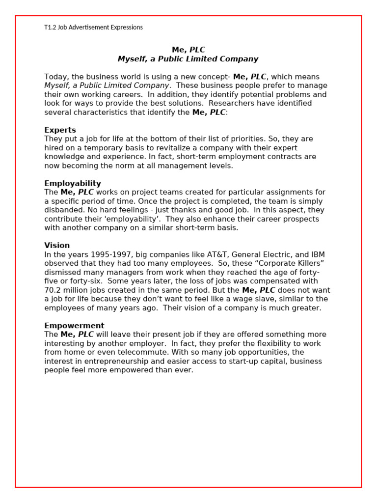 Module 1 Activity Job Advertisement | PDF | Employment | Economies