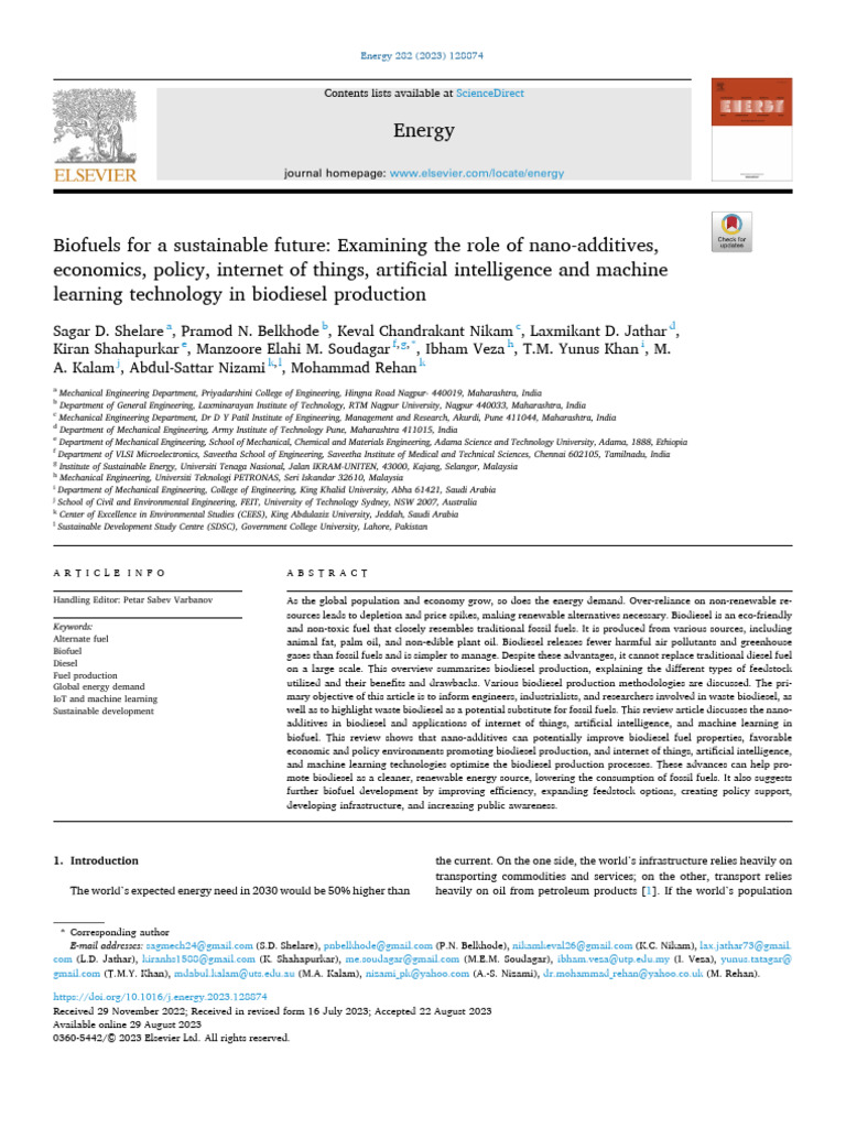Biofuels For A Sustainable Future Examin | PDF | Biodiesel | Biofuel