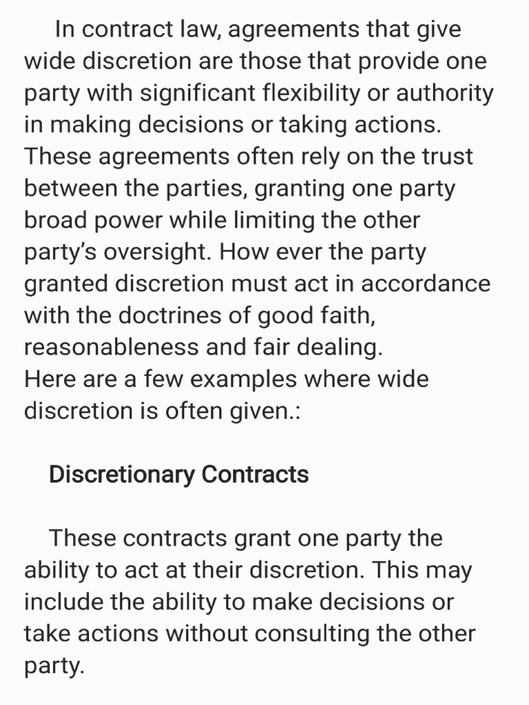 Wide Discretion in Contract Law | PDF