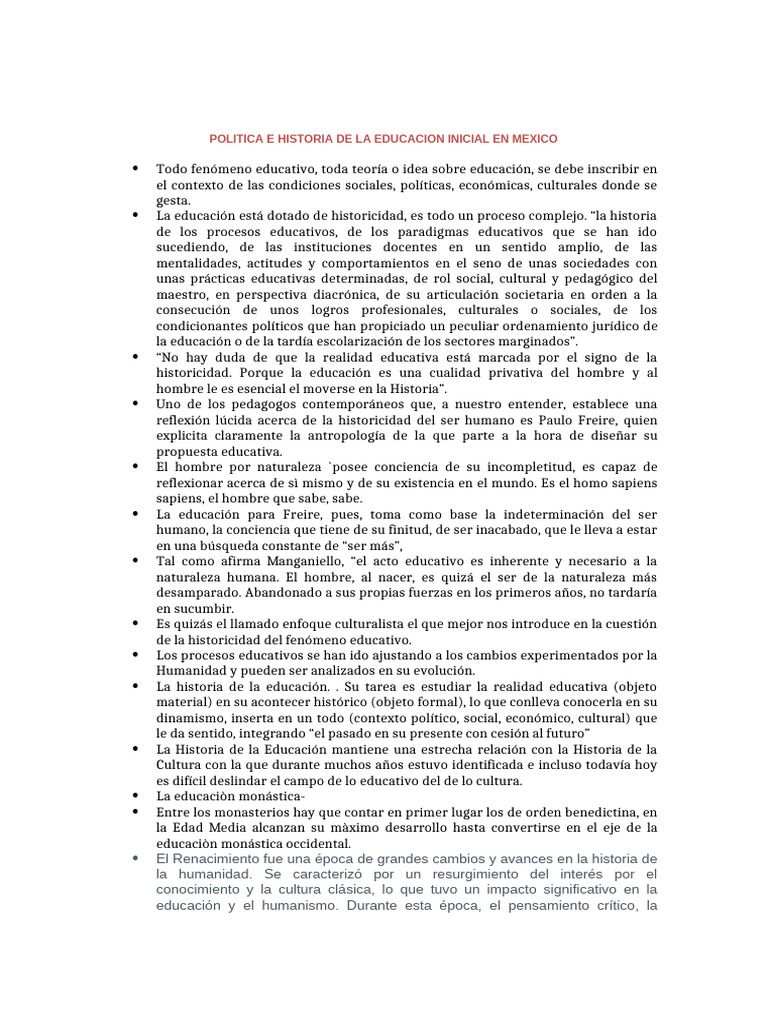 Historia y Política de la Educación en México | PDF | Renacimiento ...