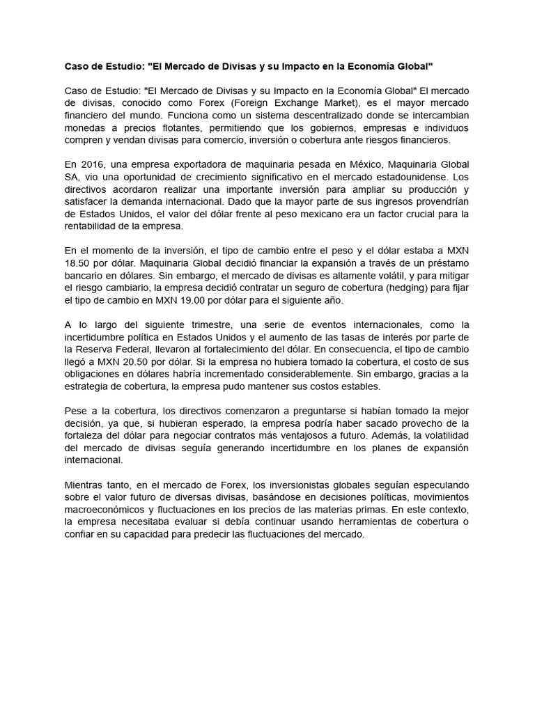 Caso de Estudio: "El Mercado de Divisas y Su Impacto en La Economía ...