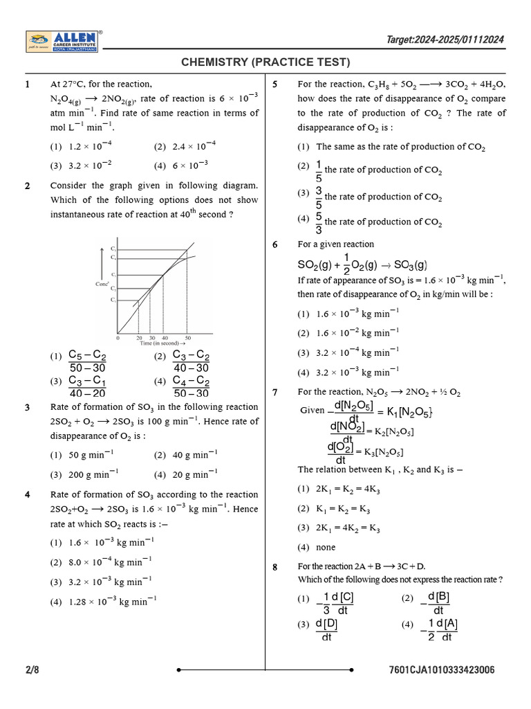 Chemical Kinetics 1 - SC | PDF | Chemical Reactions | Reaction Rate