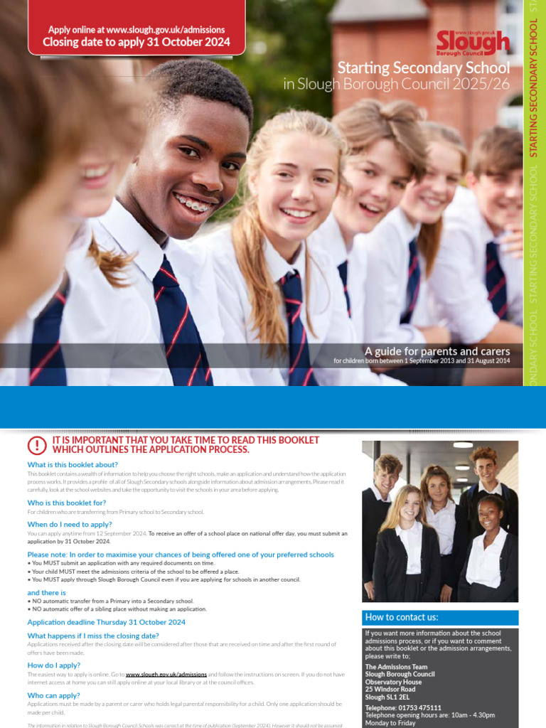 Secondary School Admissions Booklet 2025 2026 Pdf