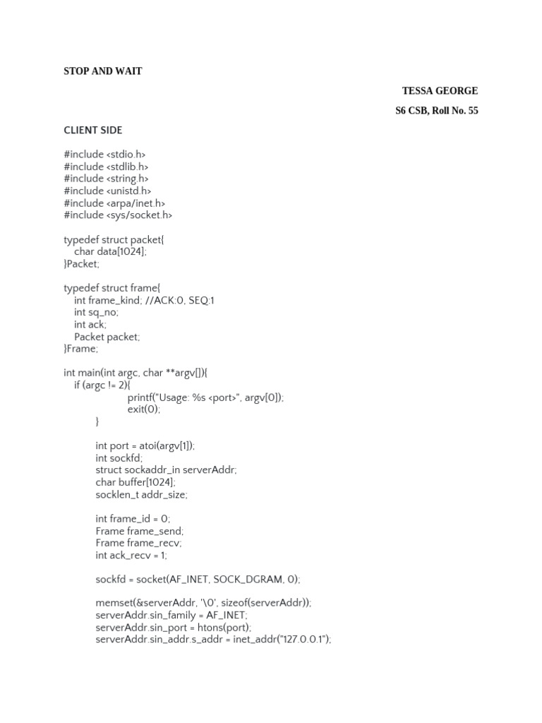 Stop And Wait Pdf C Software Engineering