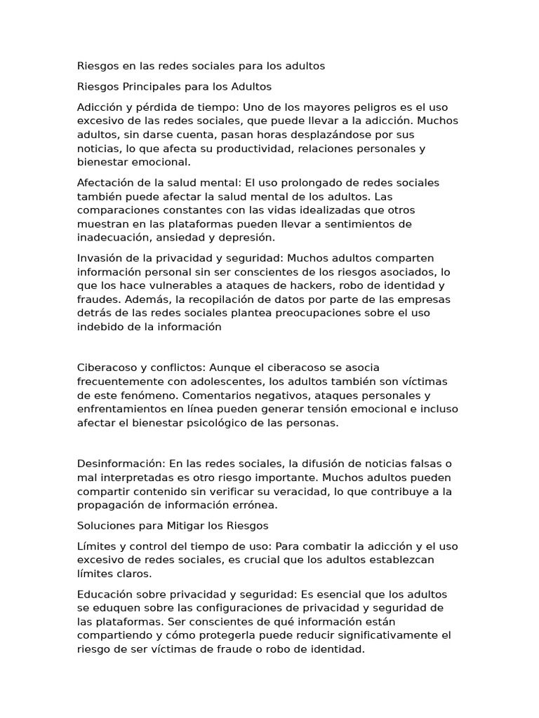 Riesgos en Redes Sociales | PDF | Servicio de redes sociales | Acoso ...