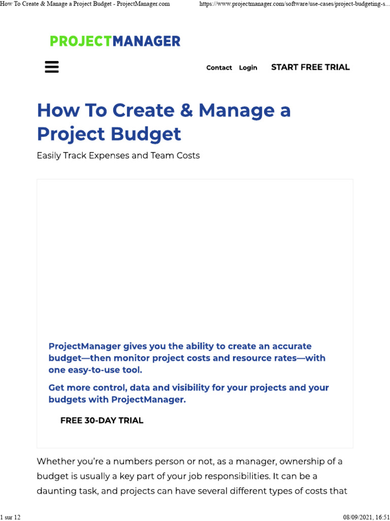 How To Create & Manage A Project Budget - ProjectManager | PDF