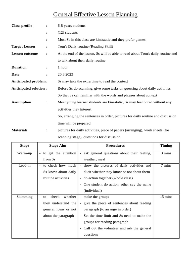 General Effective Lesson Planning 2 Pdf Human Communication