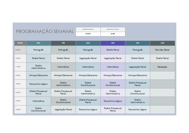 Cronograma Semanal de Estudos para Concursos | PDF