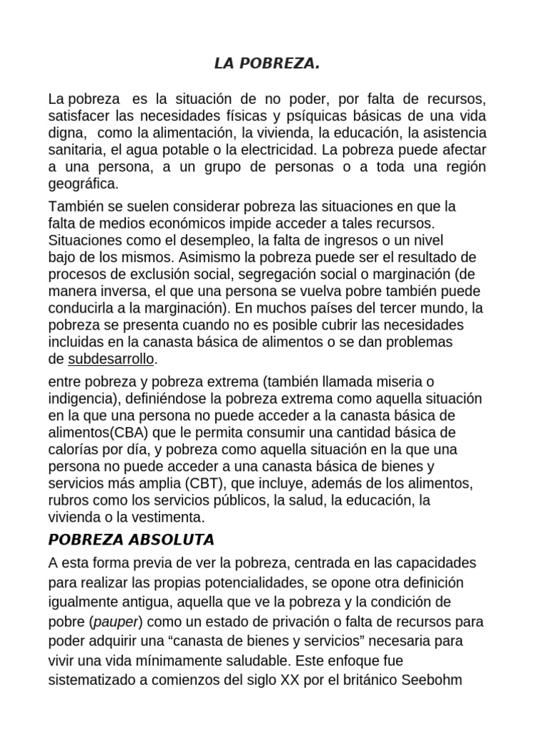 Causas y efectos de la pobreza | PDF | Pobreza | Pobreza e indigencia