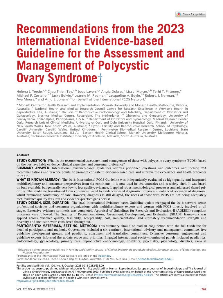 Teede 2023 Recommendations From The Internati | PDF | Polycystic Ovary ...