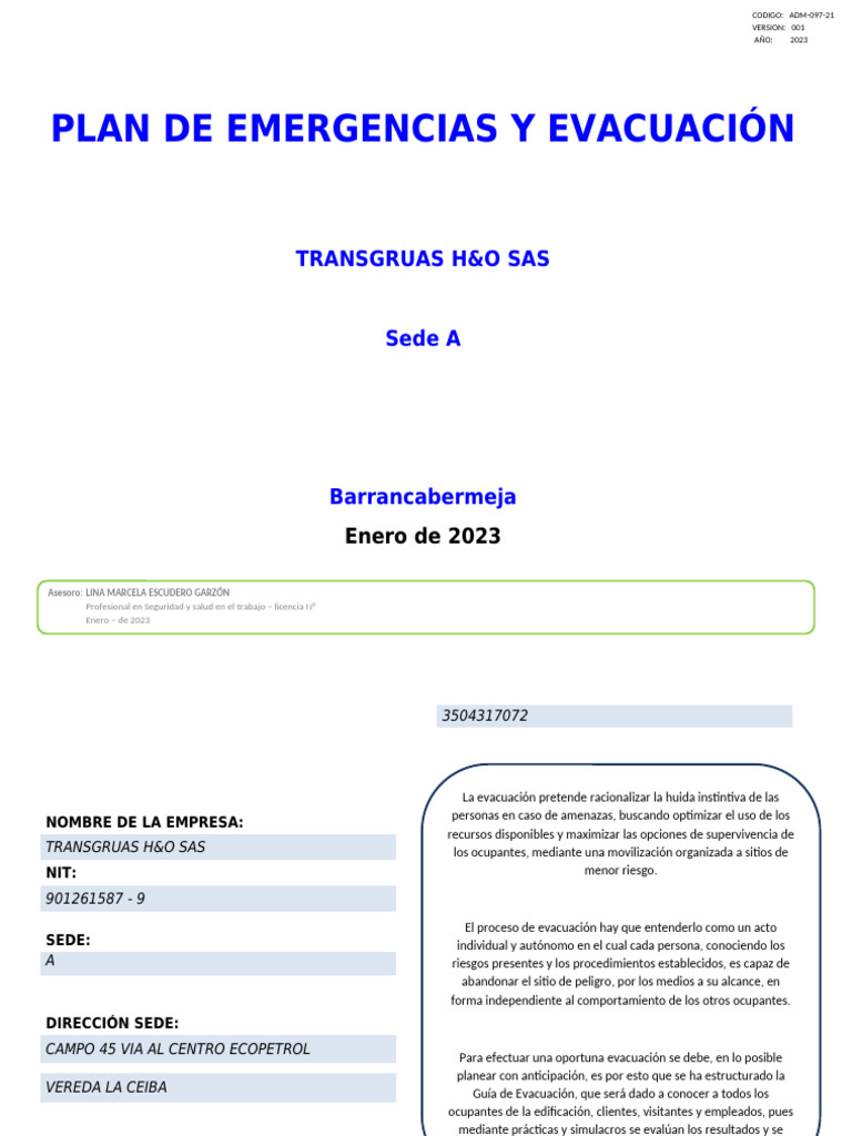 Plan de Emergencias y Evacuación 2023 | PDF | Policía | Defensa Civil