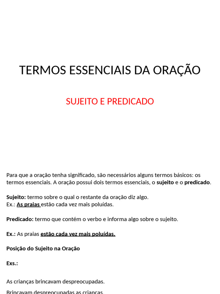 Termos Essenciais da Oração: Sujeito e Predicado | PDF | Assunto ...