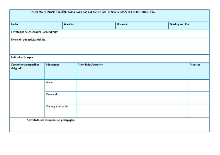 Esquema de Planificación Diaria | PDF