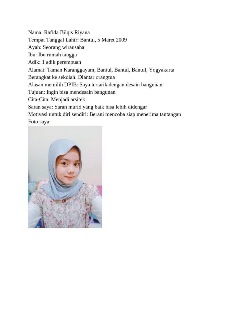 Profil Rafida Bilqis Riyana | PDF