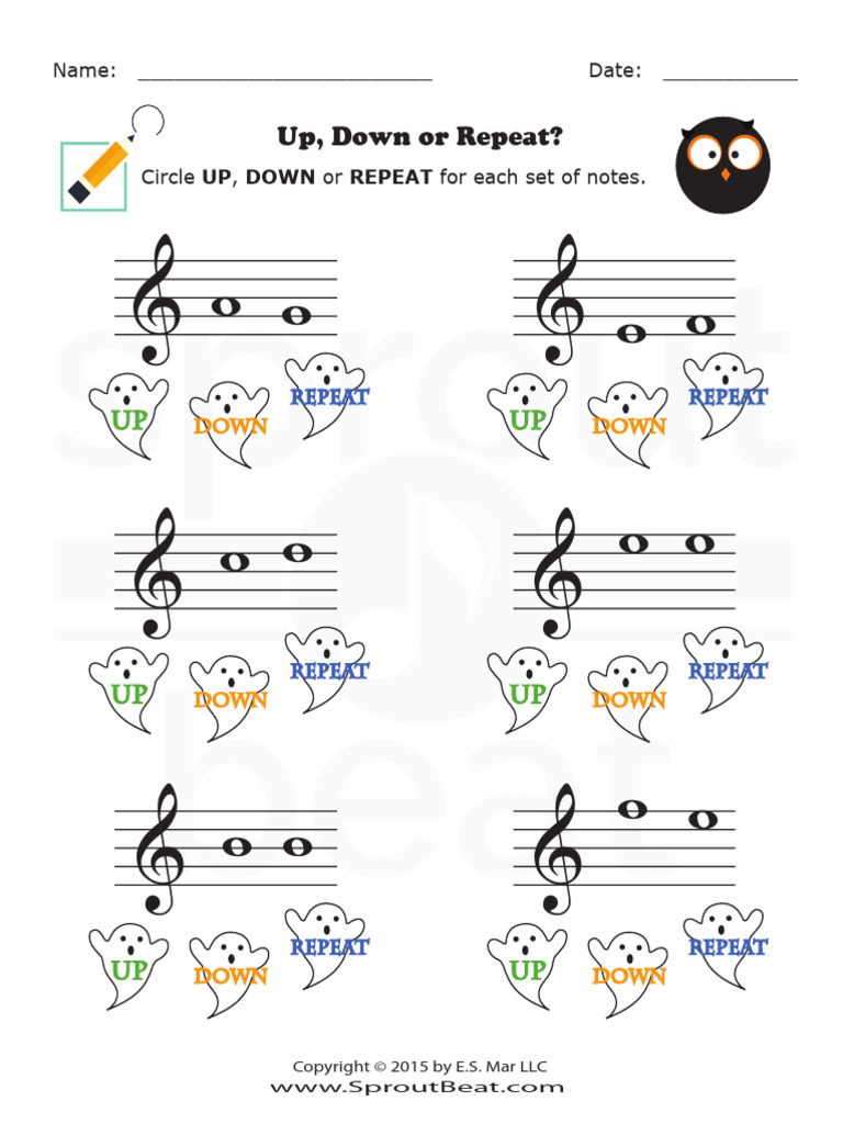 HALL19 - Music Worksheet - Up, Down or Repeat? | PDF