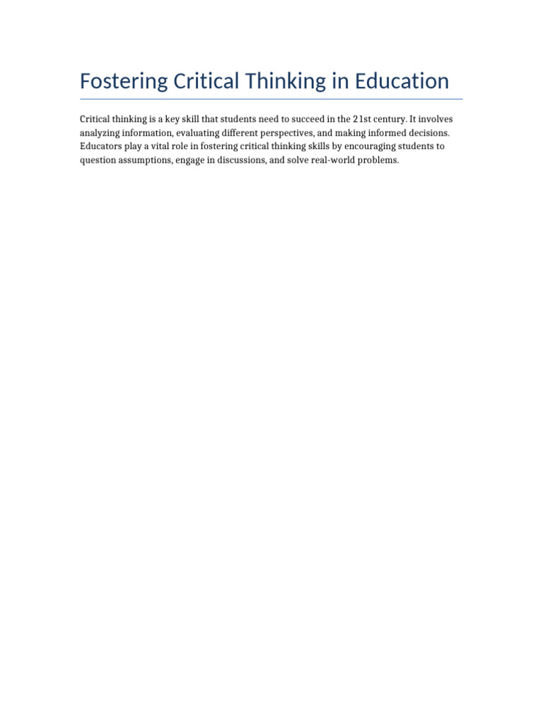 Enhancing Critical Thinking in Education | PDF