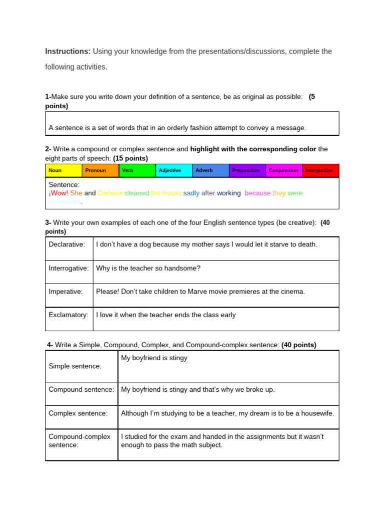 Parts of speech types of sentences (1) (1) PDF