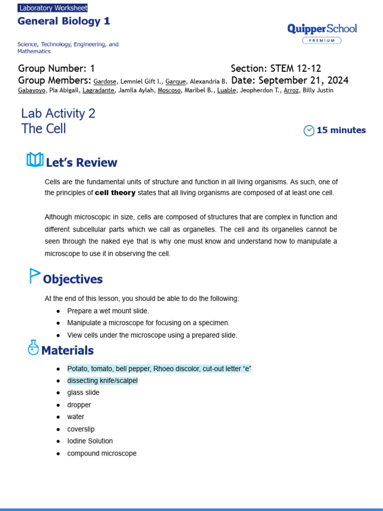 Lab Activity: The Cell | PDF | Microscope | Microscopy