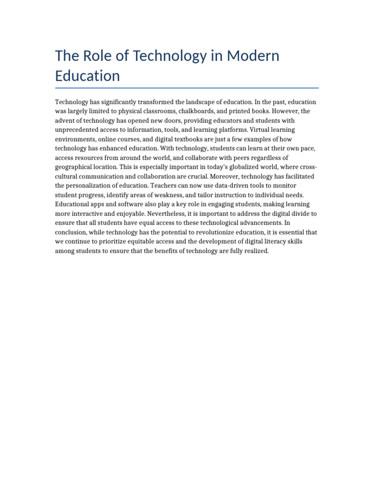 The Role of Technology in Modern Education | PDF