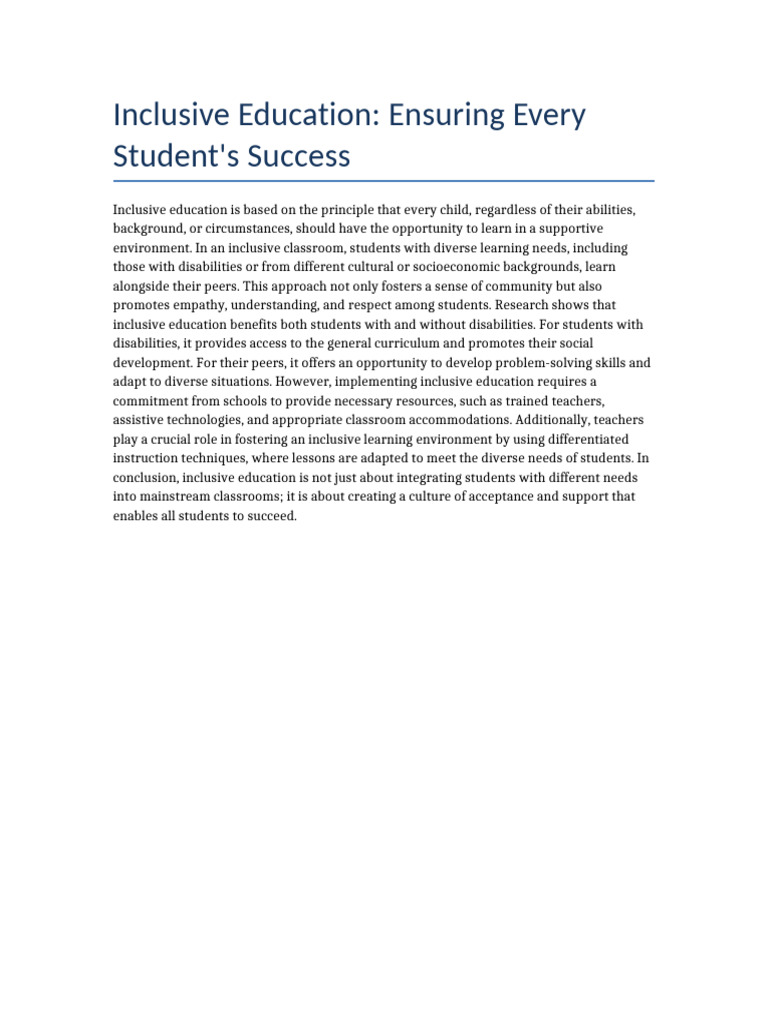 Inclusive Education Ensuring Every Student's Success | PDF