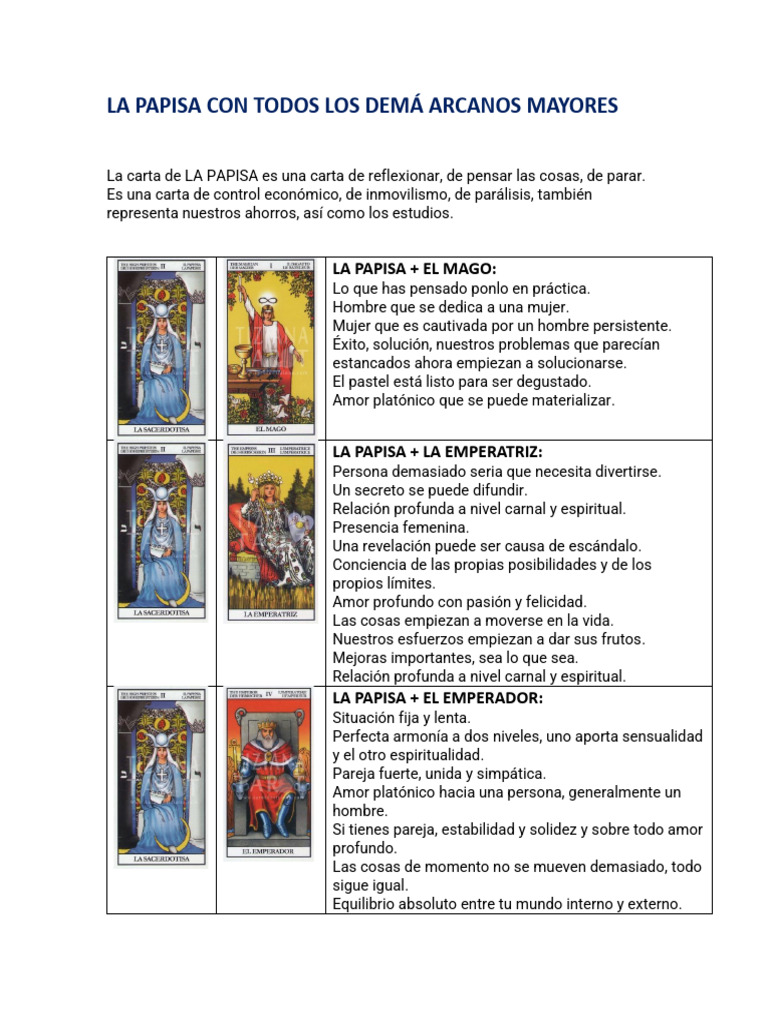 Combinaciones La Papisa Con Arcanos Mayores Pdf Amor Felicidad