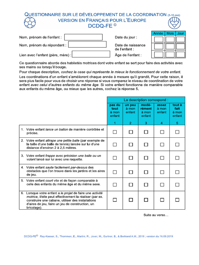 DCDQ FE QuestionnaireTroubleCoordination | PDF