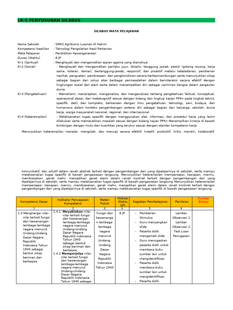 LK 5 Silabus | PDF