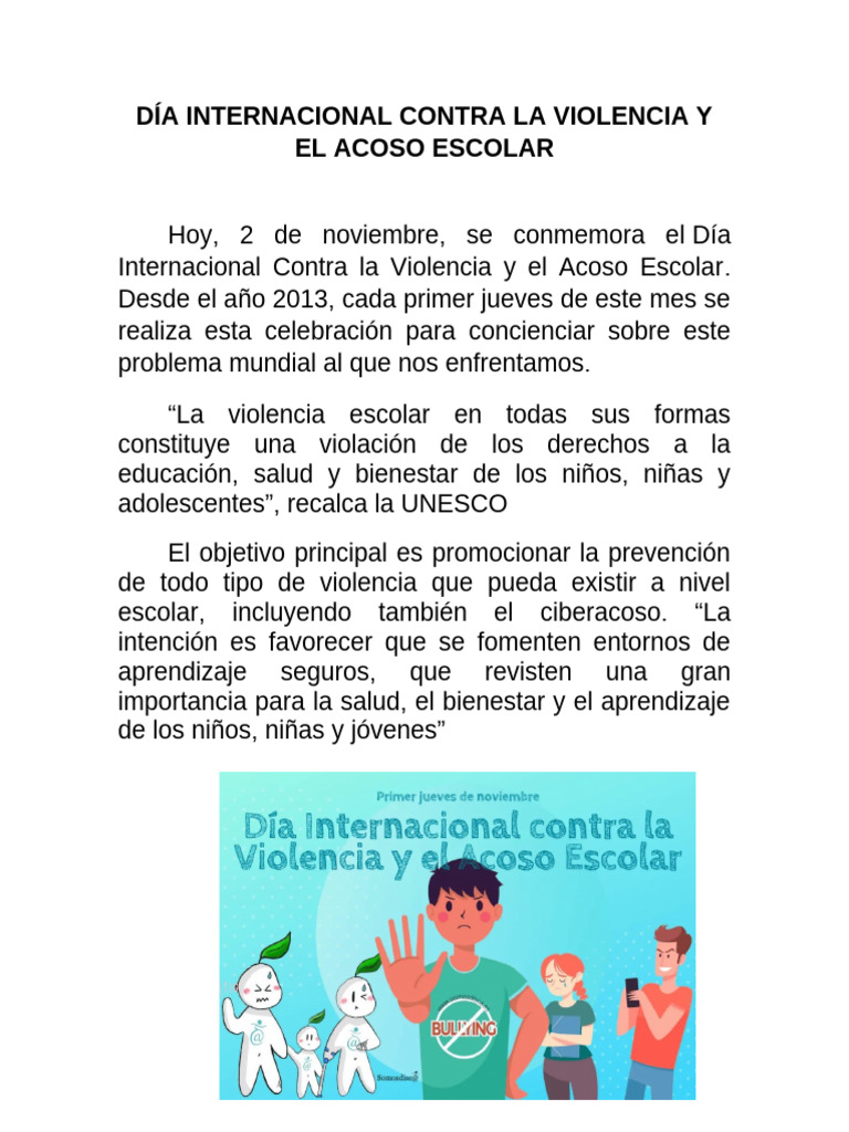 Día Internacional contra la Violencia Escolar | PDF
