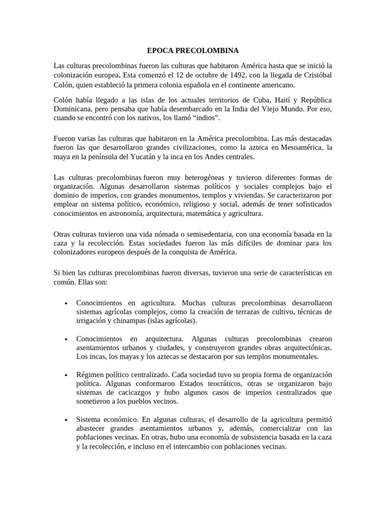 Epoca Precolombina Pdf Era Precolombina Colonización Europea De