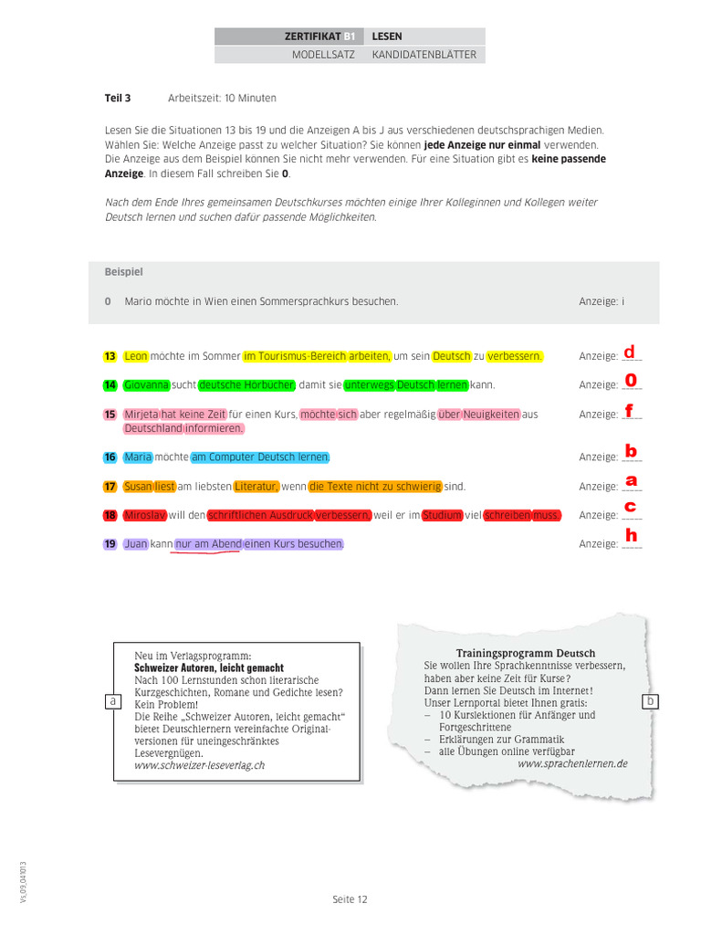 Lesen - Teil 3 - Goethe Modellsatz | PDF