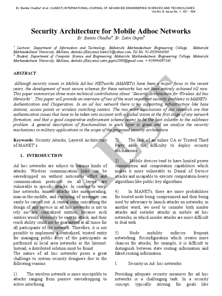 Security Framework for Mobile Adhoc Networks | PDF | Wireless Ad Hoc ...