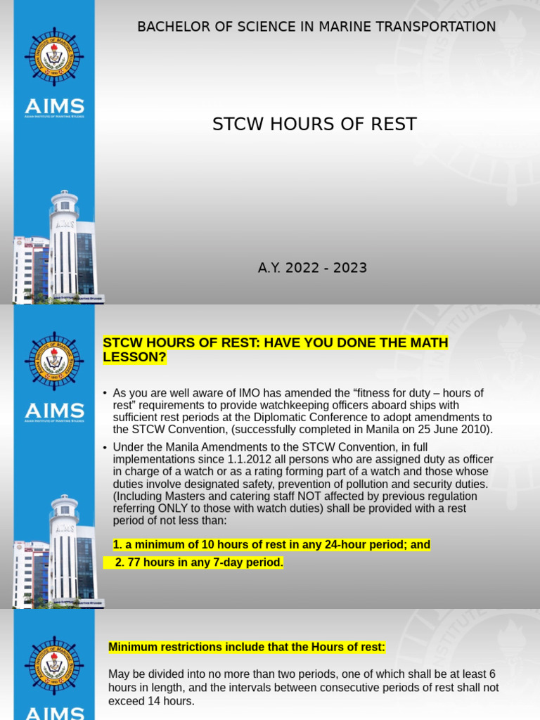 STCW Hours of Rest by Group 1 | PDF | Sailor | Situation Awareness