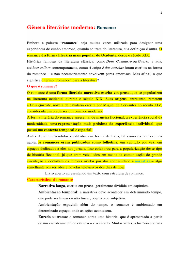 Características do Gênero Romance | PDF | Narrativa | Livros de ficção