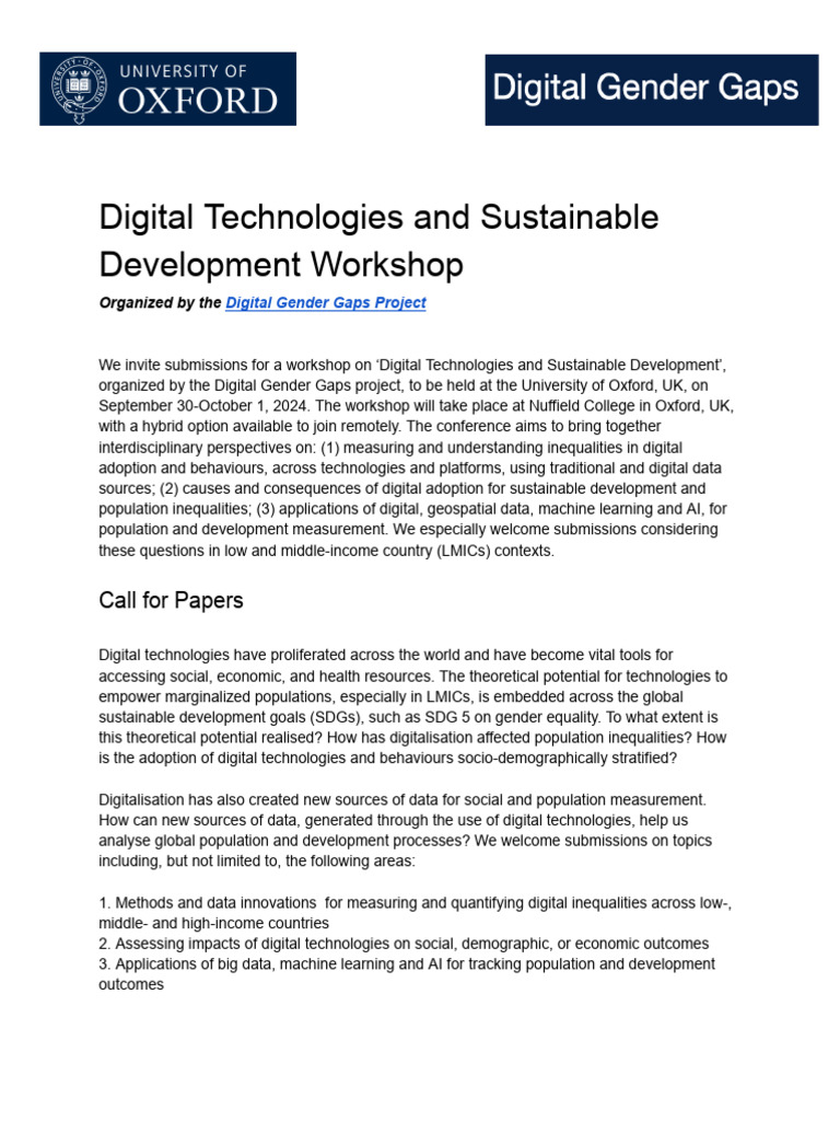 Digital Technologies and Sustainable Development Workshop | PDF ...