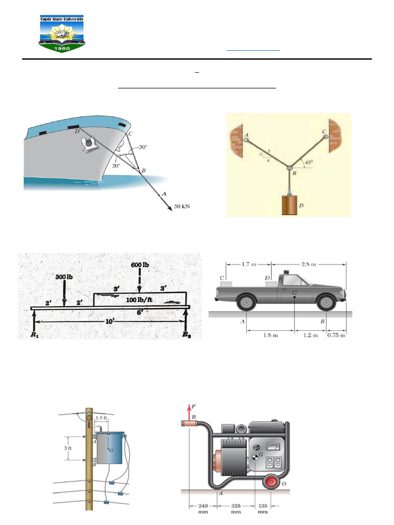 Statics and Dynamics Sample Problems | PDF | Force | Center Of Mass