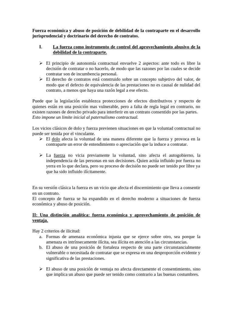 Fuerza Económica y Abuso de Posición de Debilidad de La Contraparte en ...