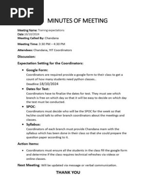 Minutes of Meeting