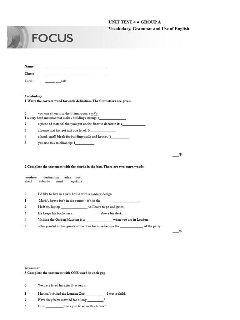 Vocabulary and Grammar Test Guide | PDF