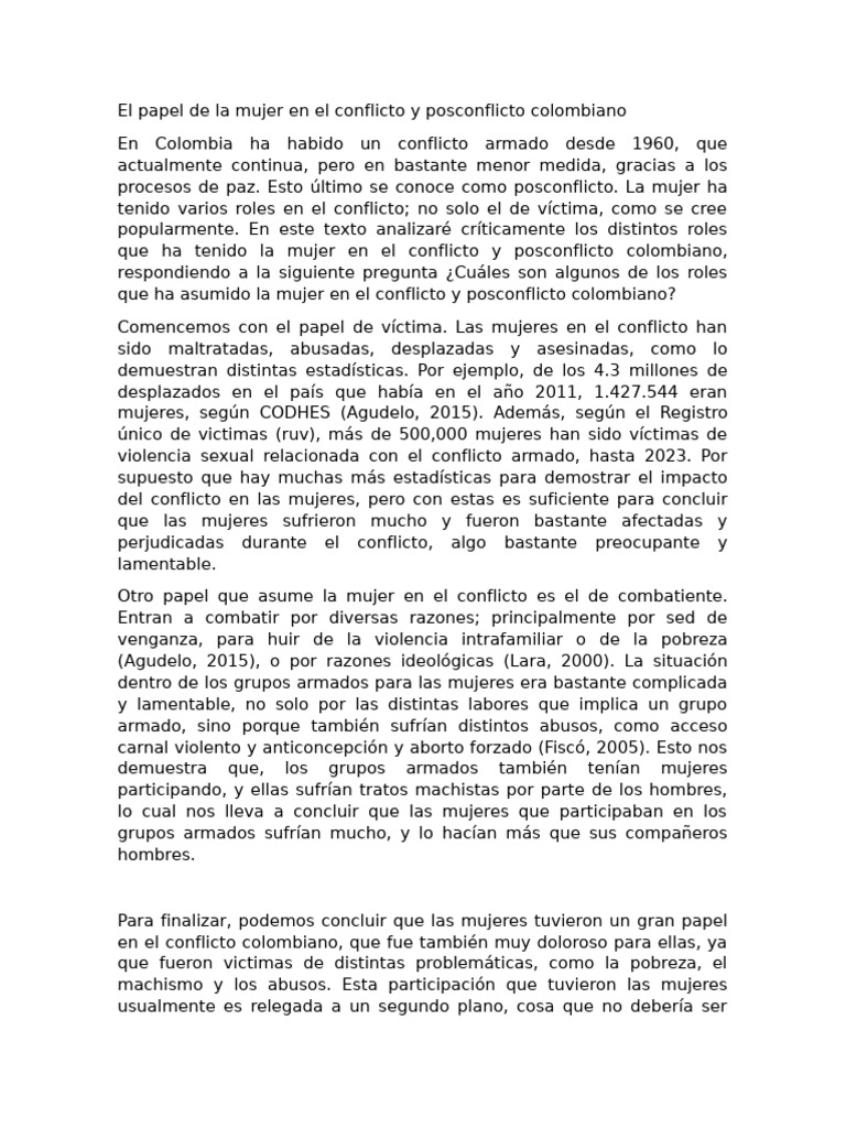 Roles de la mujer en el conflicto colombiano | PDF | Colombia ...