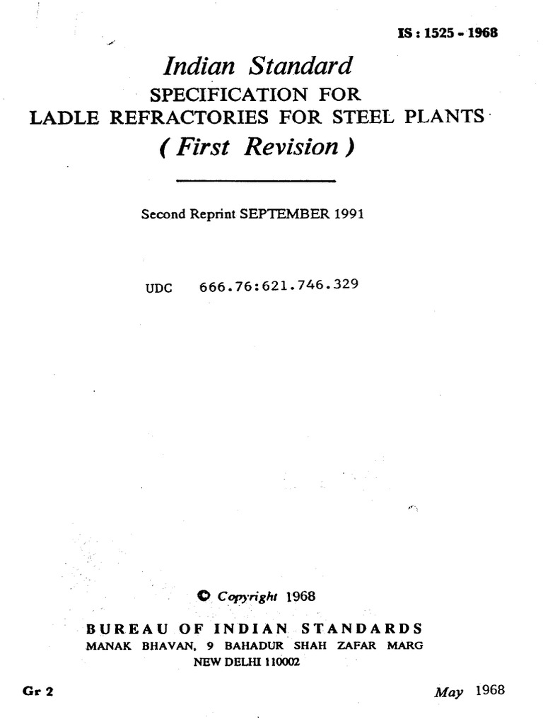 indian-standard-first-revision-specification-for-ladle-refractories