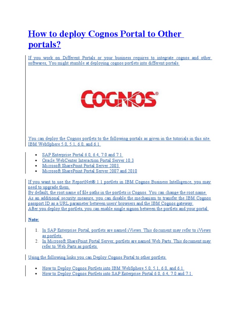 How To Deploy Cognos Portal To Other Portals | PDF | Share Point | World  Wide Web