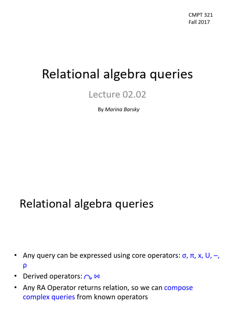 Relational Algebra Queries Overview | PDF | Relational Model ...